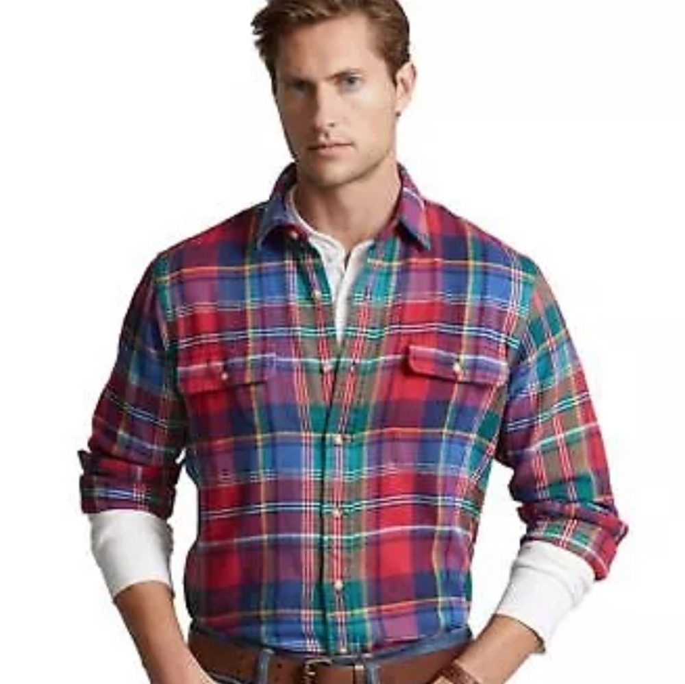 Polo by Ralph lauren Shirts Classic Fit Suede-Patch Plaid Workshirt